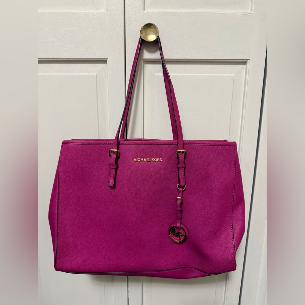 MICHAEL KORS Large Saffiano Leather Tote Bag Hot Pink